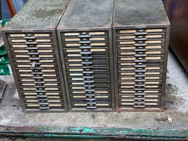 3 x 1950s remington rand kardex Storage Drawers 16 Draw Filing Cabinet 544