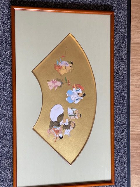 framed and glazed Japanese fan shaped painting (1258) - Image 14