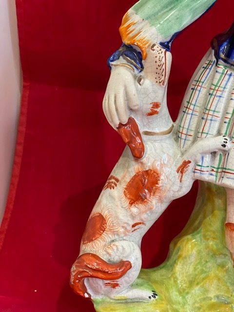 Large flatback Staffordshire figure of a highland shepherd with his dog circa 1880 (1262) A/F - Image 6