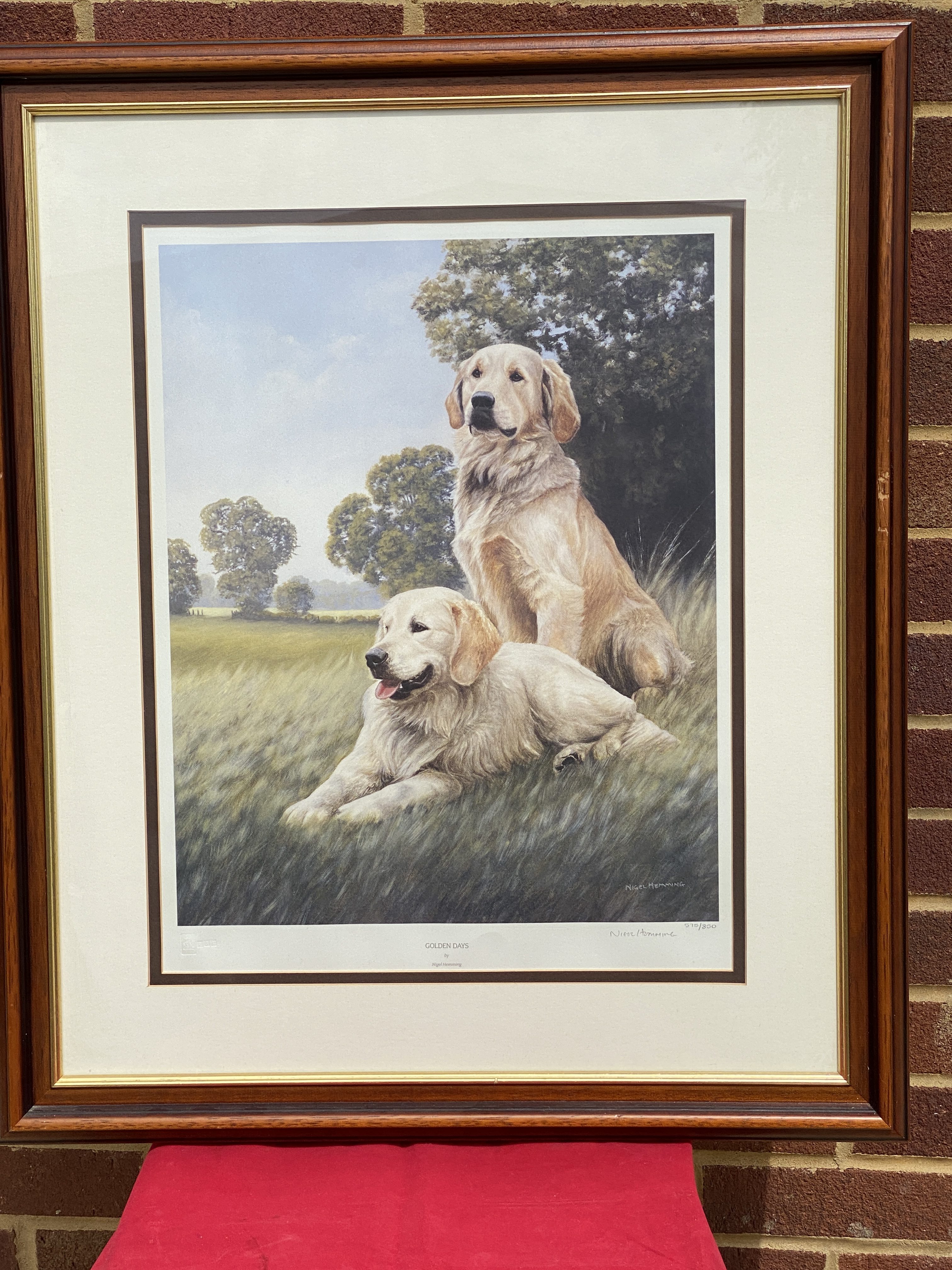 limited edition print of golden retrievers titled "Golden Days" by Nigel Hemming. (1281)