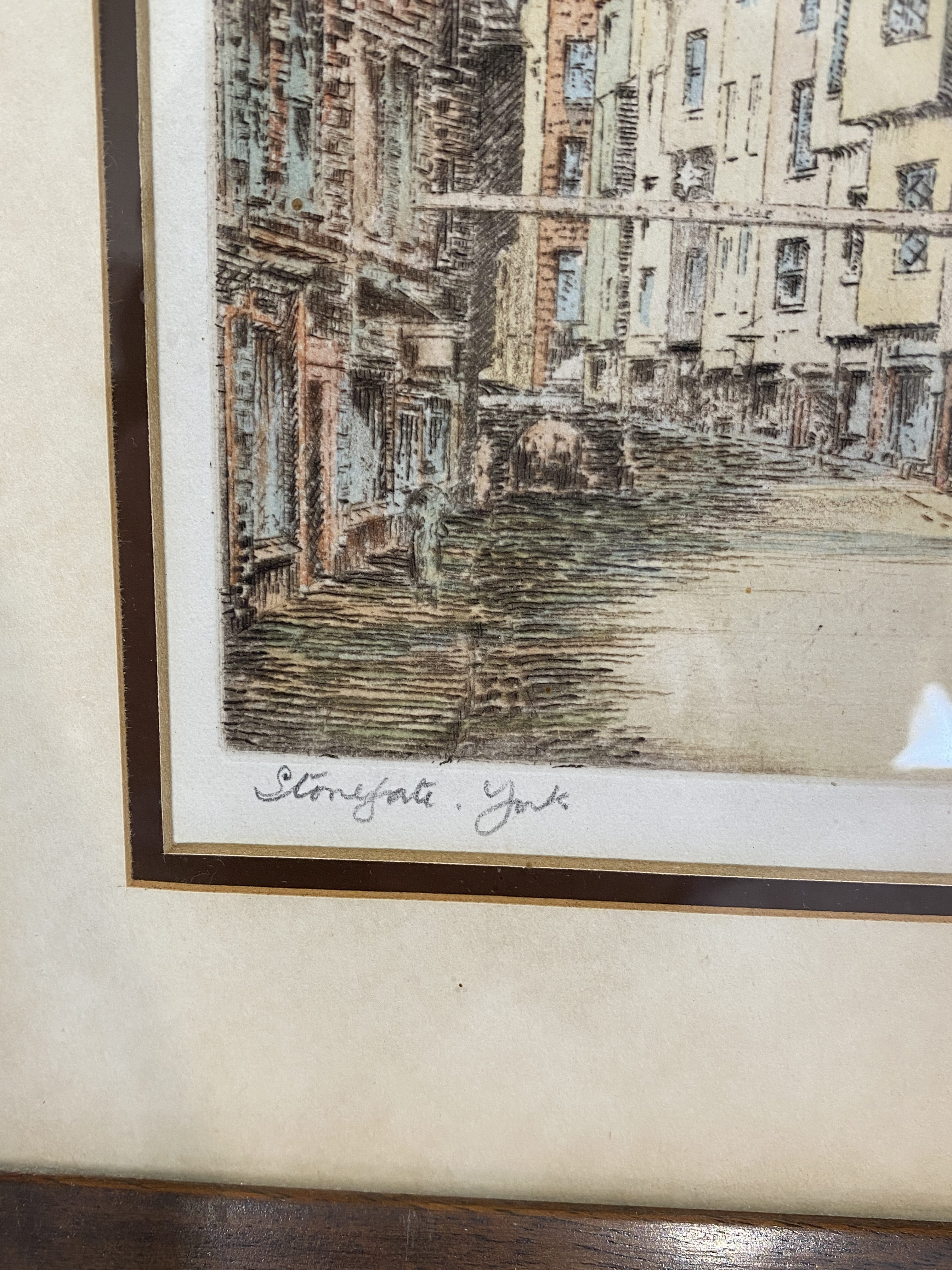 Framed hand coloured etching titled Stonegate York by Donald Gray (1284) - Image 2