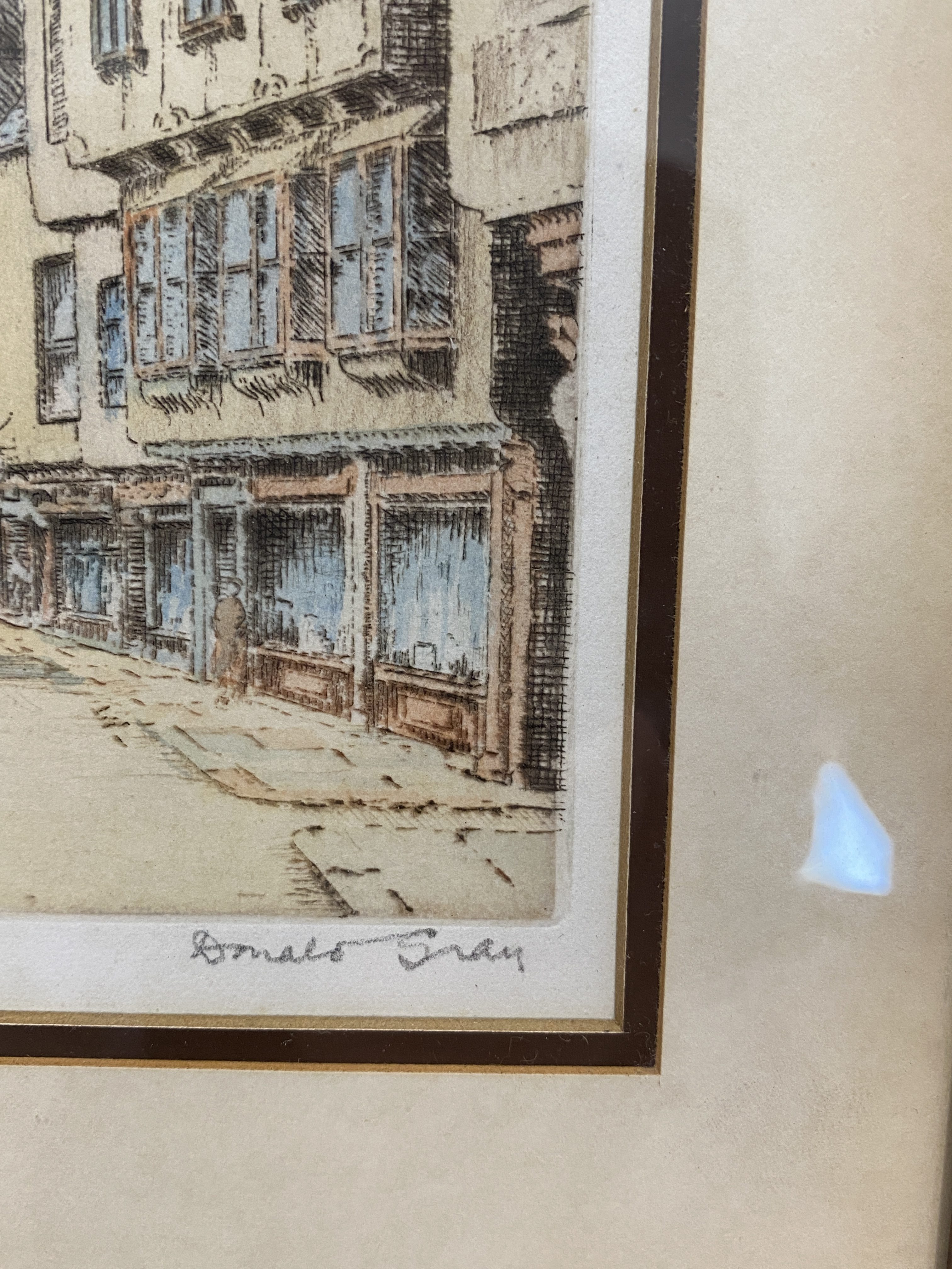 Framed hand coloured etching titled Stonegate York by Donald Gray (1284) - Image 8