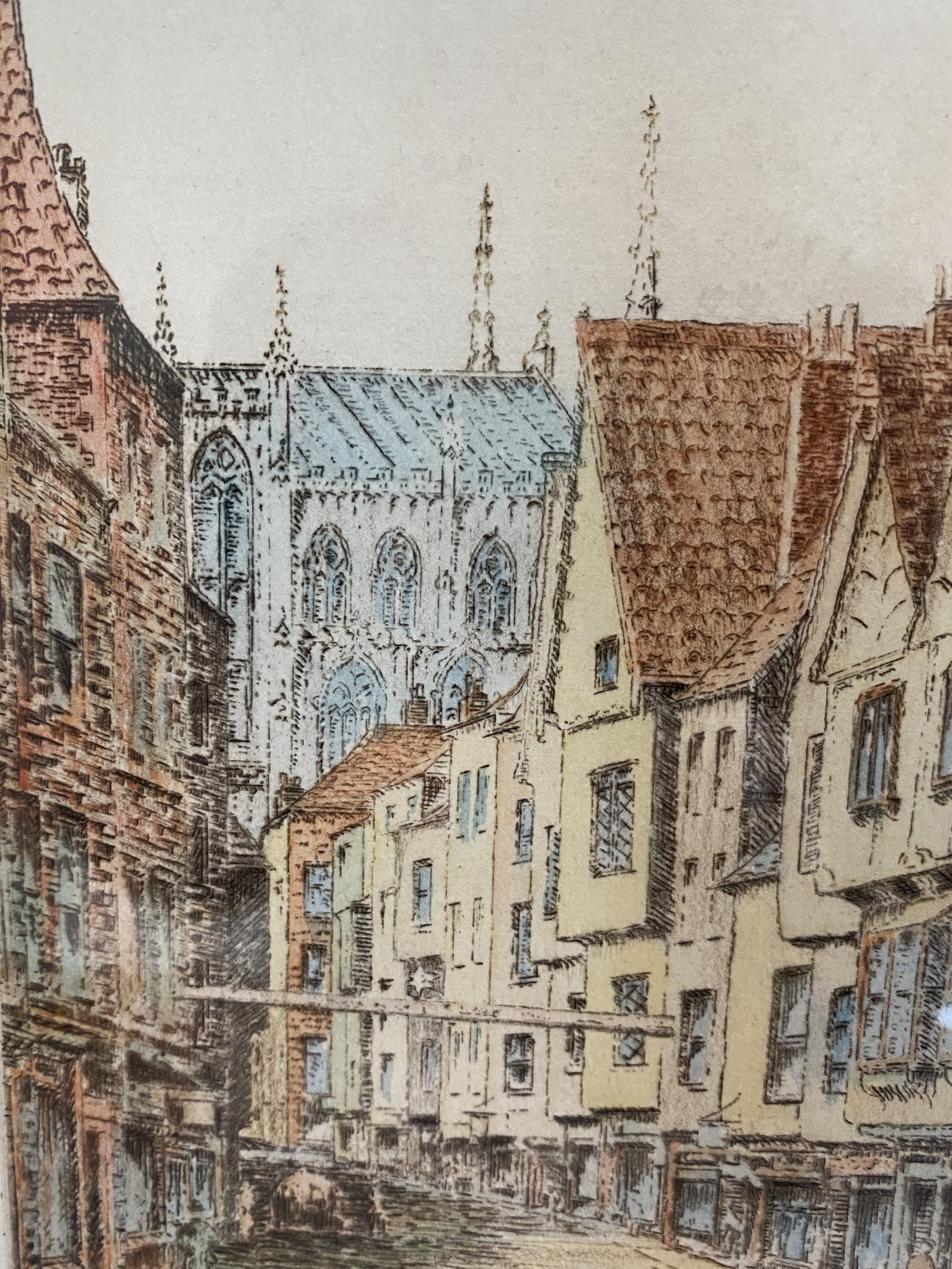 Framed hand coloured etching titled Stonegate York by Donald Gray (1284) - Image 6