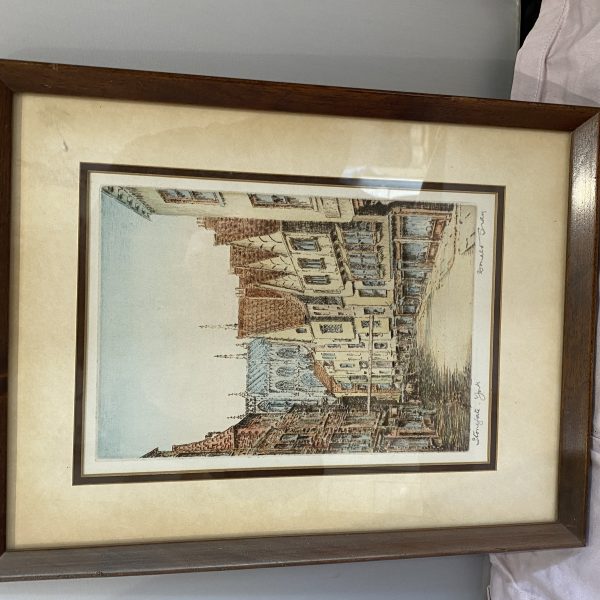 Framed hand coloured etching titled Stonegate York by Donald Gray (1284)