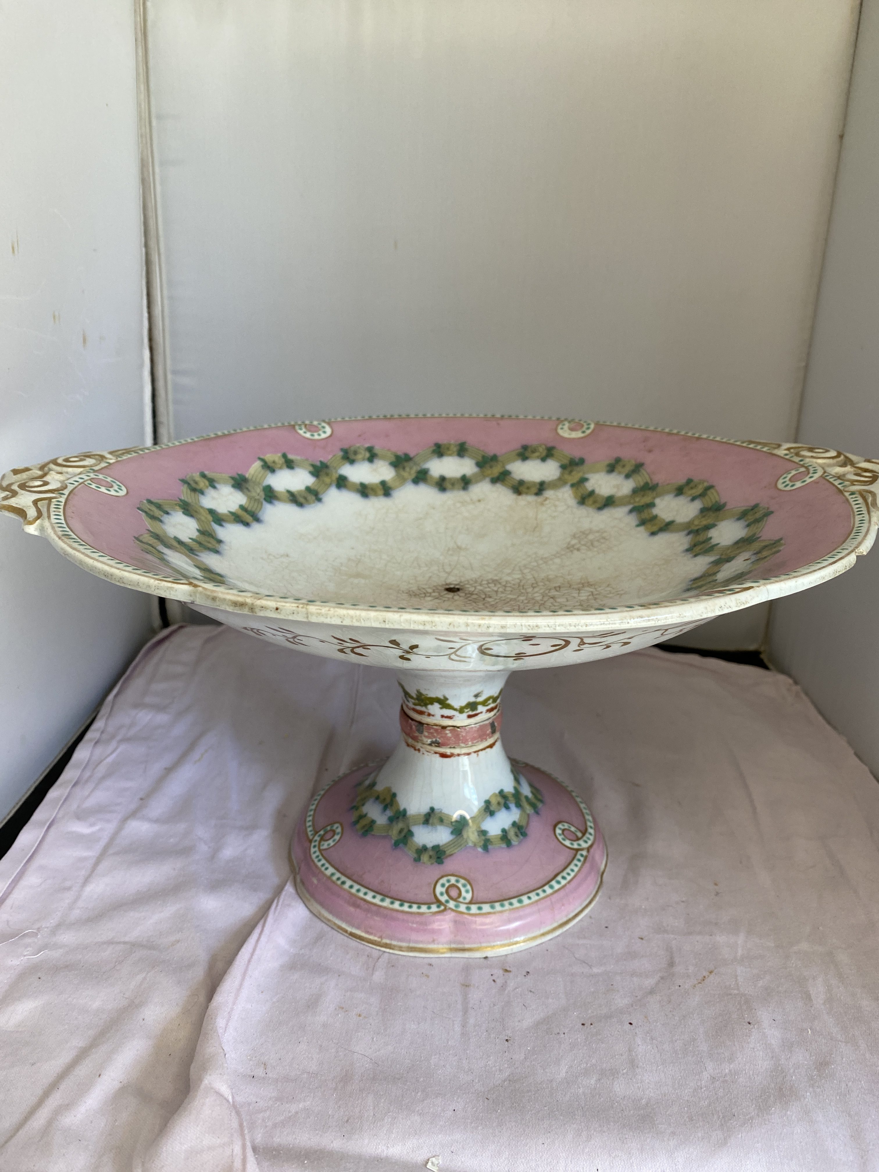 pink pedestal compote dish / tazza (1292) - Image 8