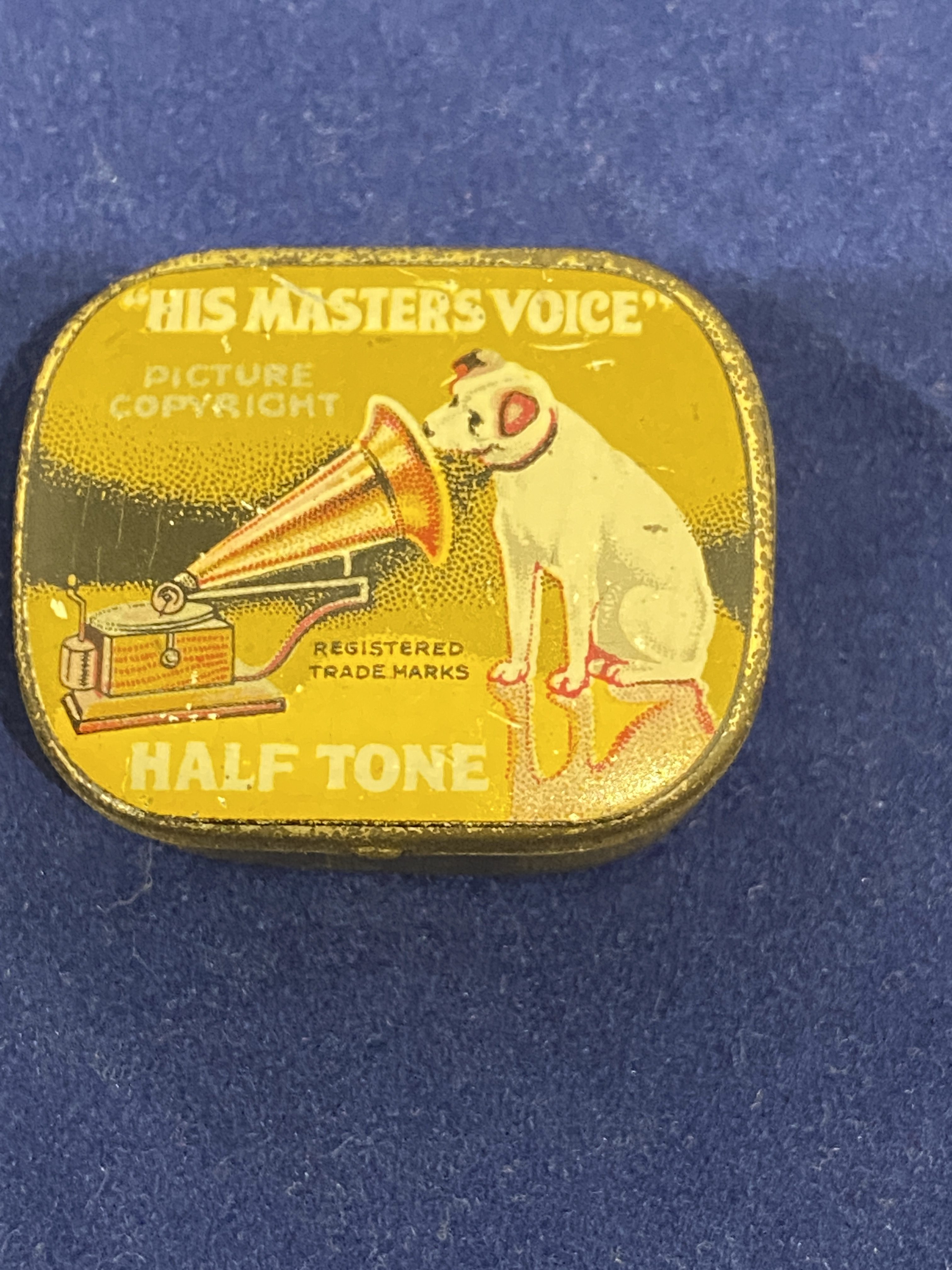 Vintage His Master Voice gramophone needle ."Nipper Tin".1930's (1250)