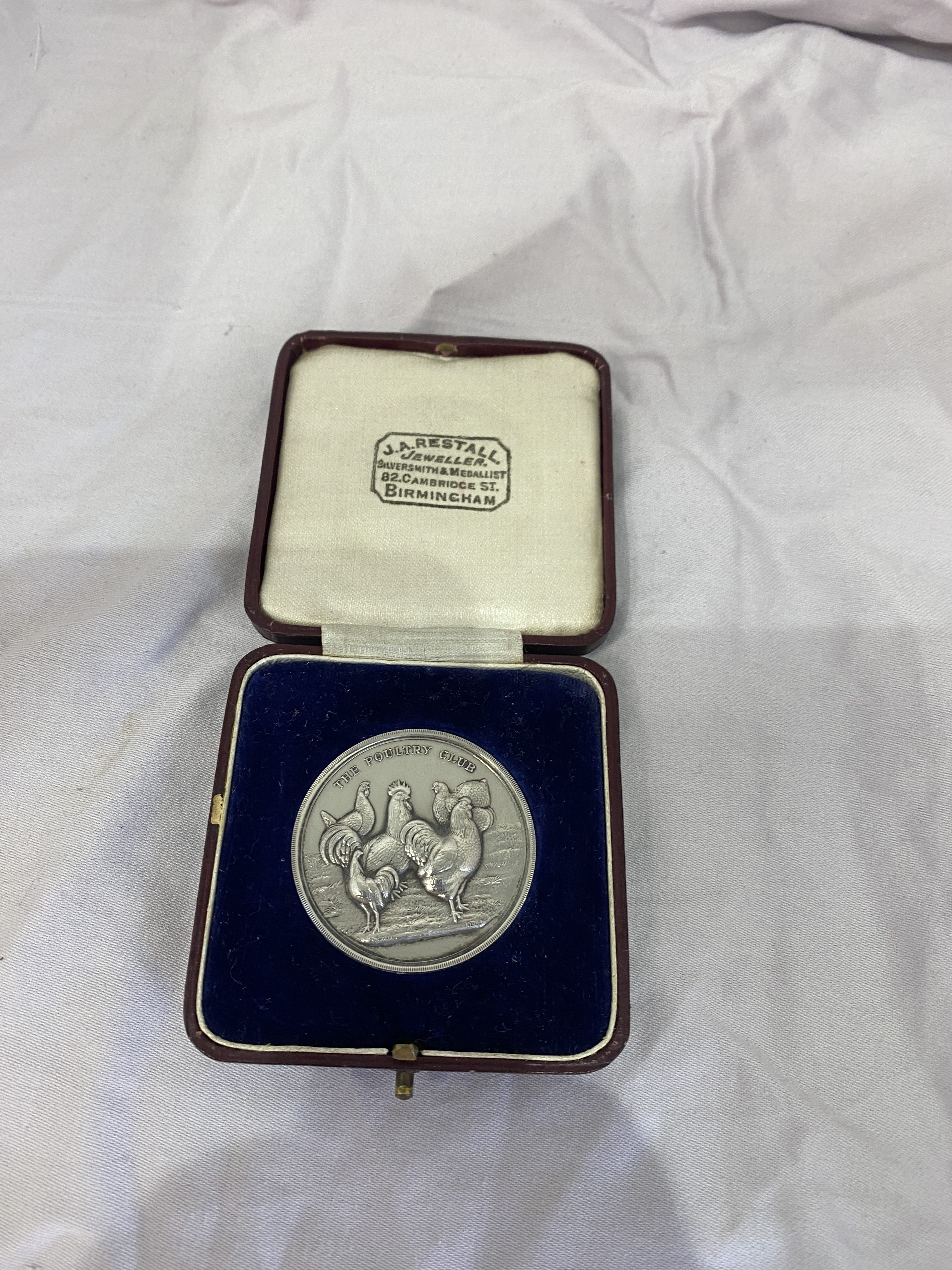 The Poultry Club Silver Medal Coin Antique J A Restall Birmingham 1925 Cased (1257)