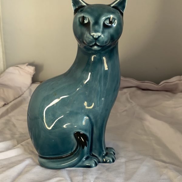 Vintage Poole Pottery Cat Figurine Teal Blue (1259)