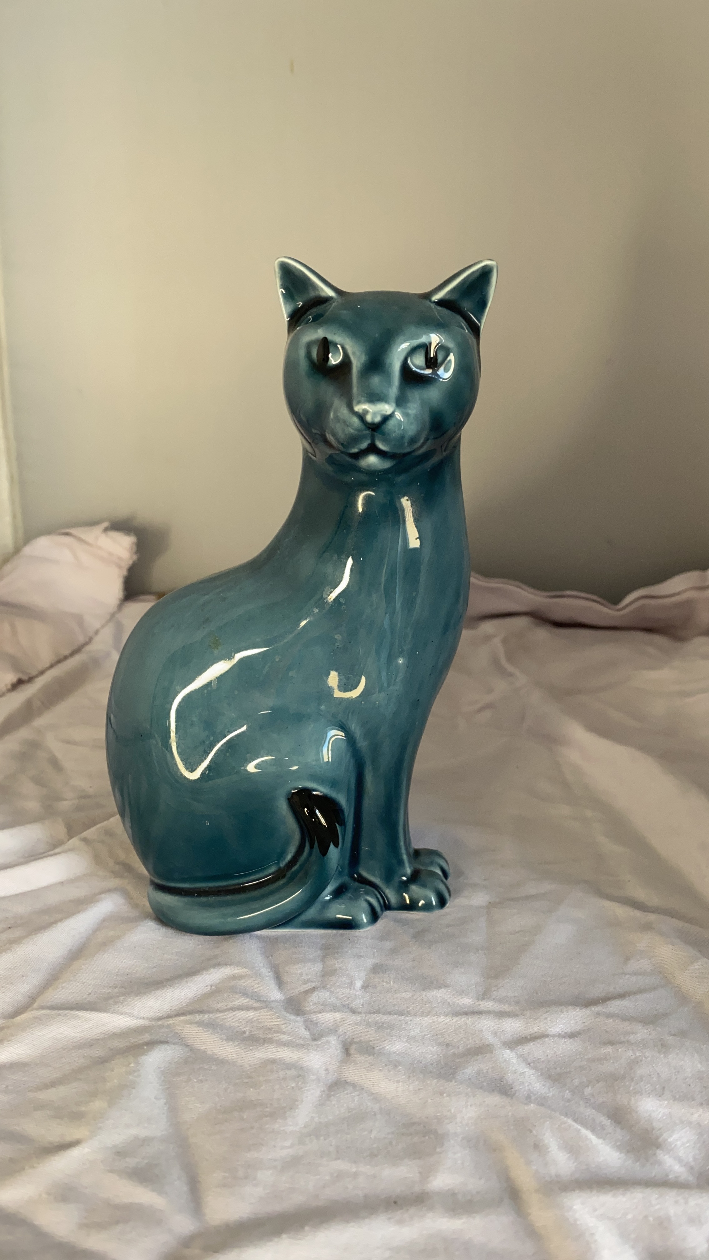 Vintage Poole Pottery Cat Figurine Teal Blue (1259)