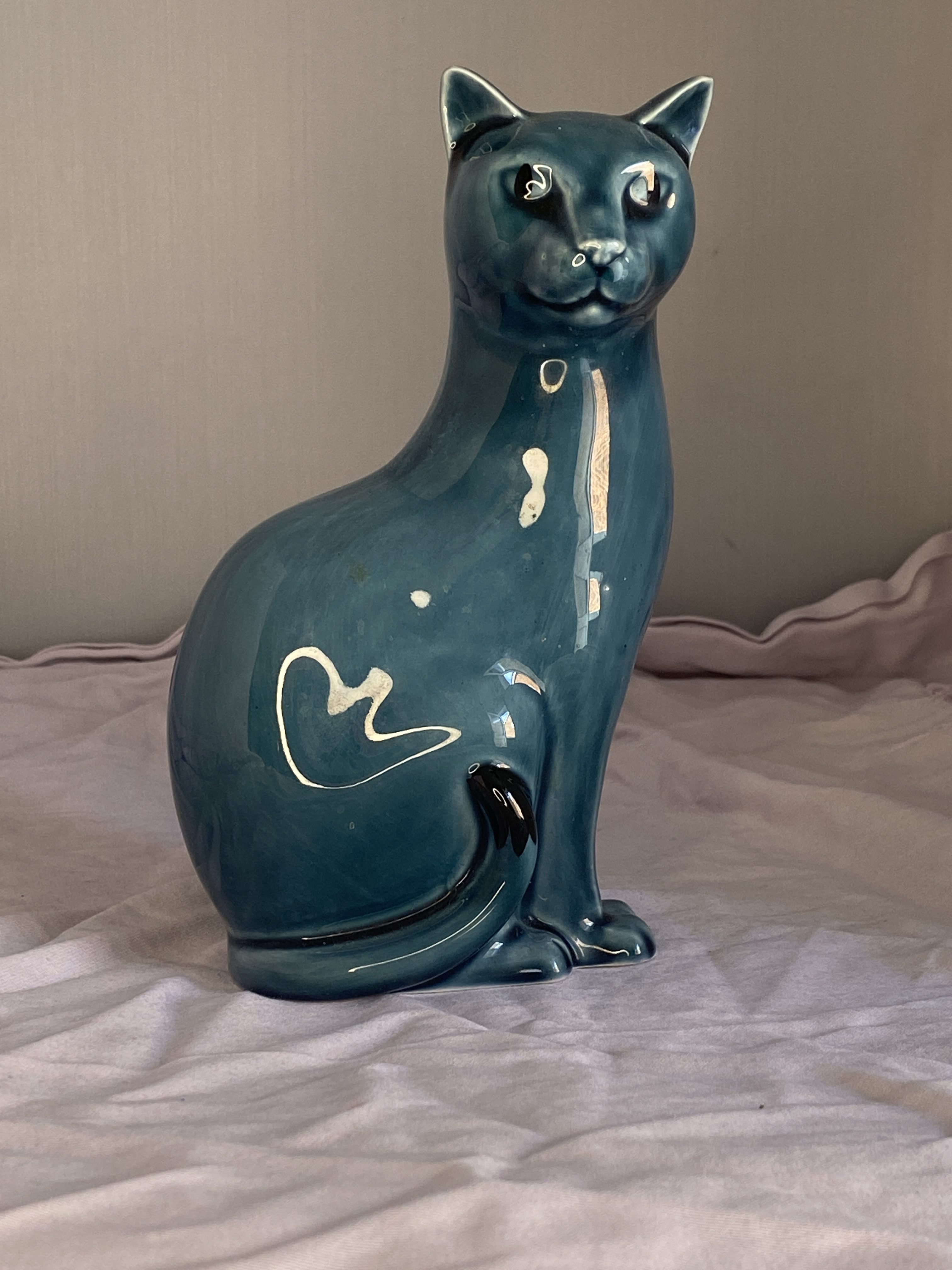 Vintage Poole Pottery Cat Figurine Teal Blue (1259) - Image 7