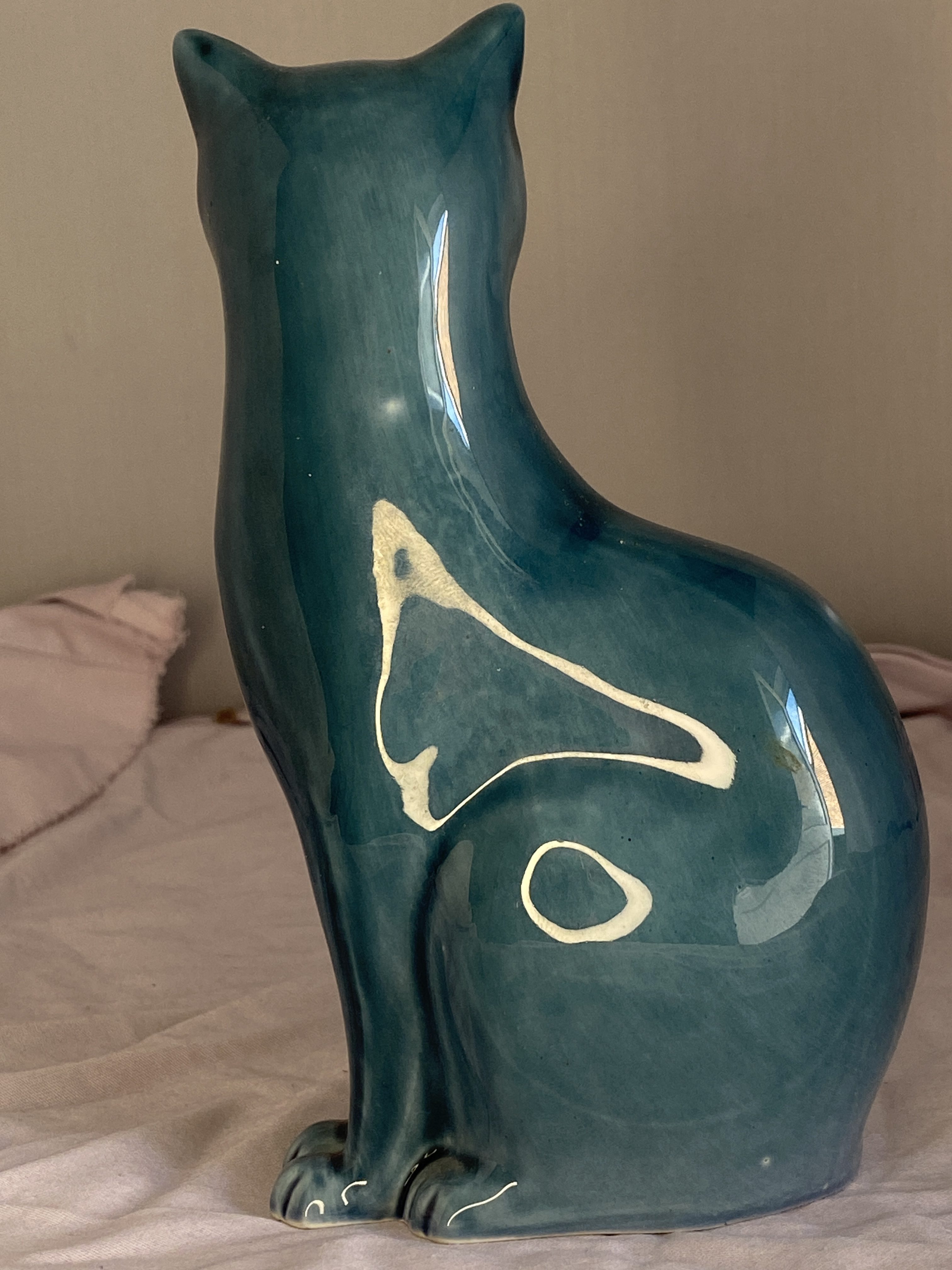 Vintage Poole Pottery Cat Figurine Teal Blue (1259) - Image 6