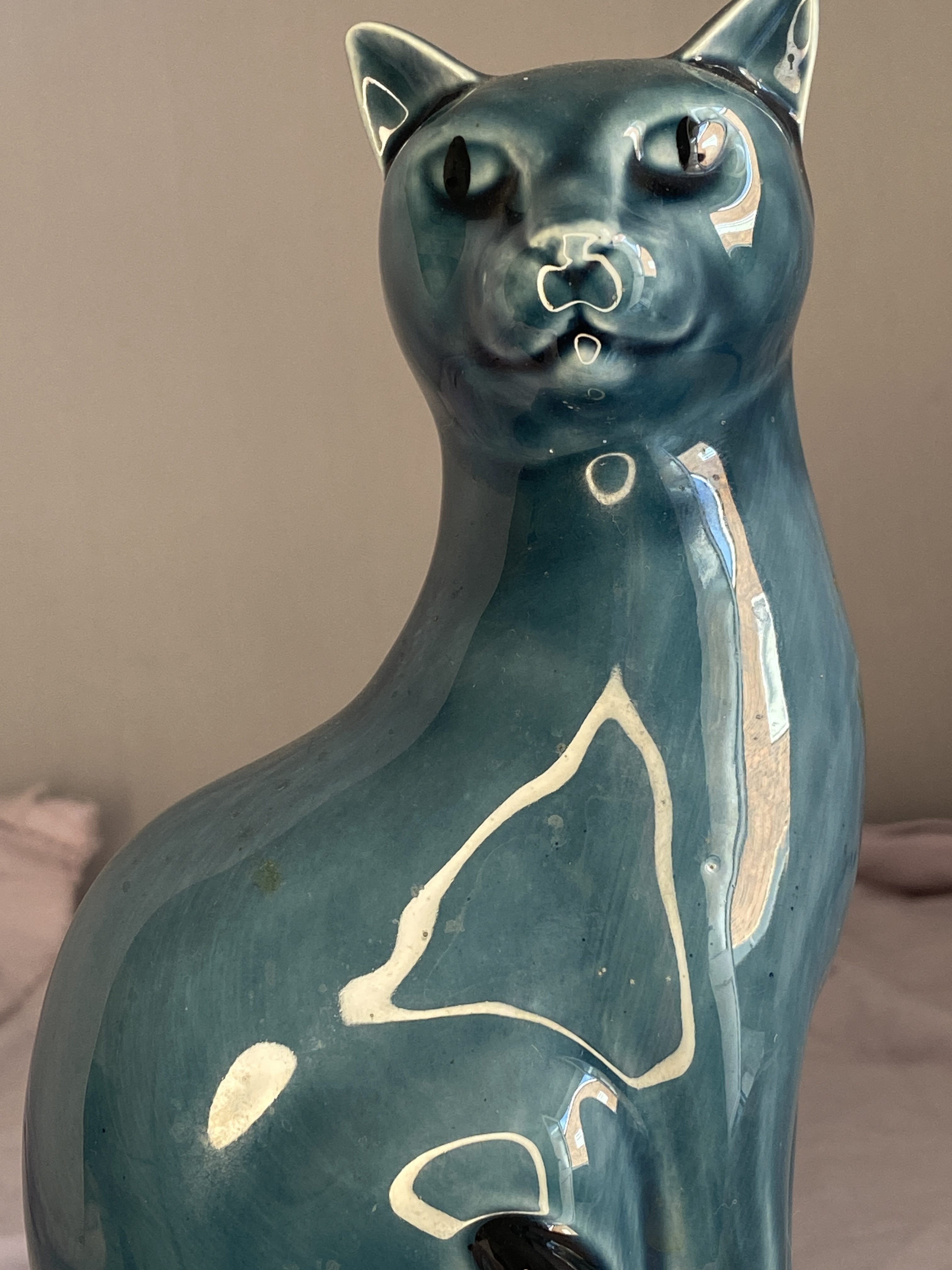 Vintage Poole Pottery Cat Figurine Teal Blue (1259) - Image 5