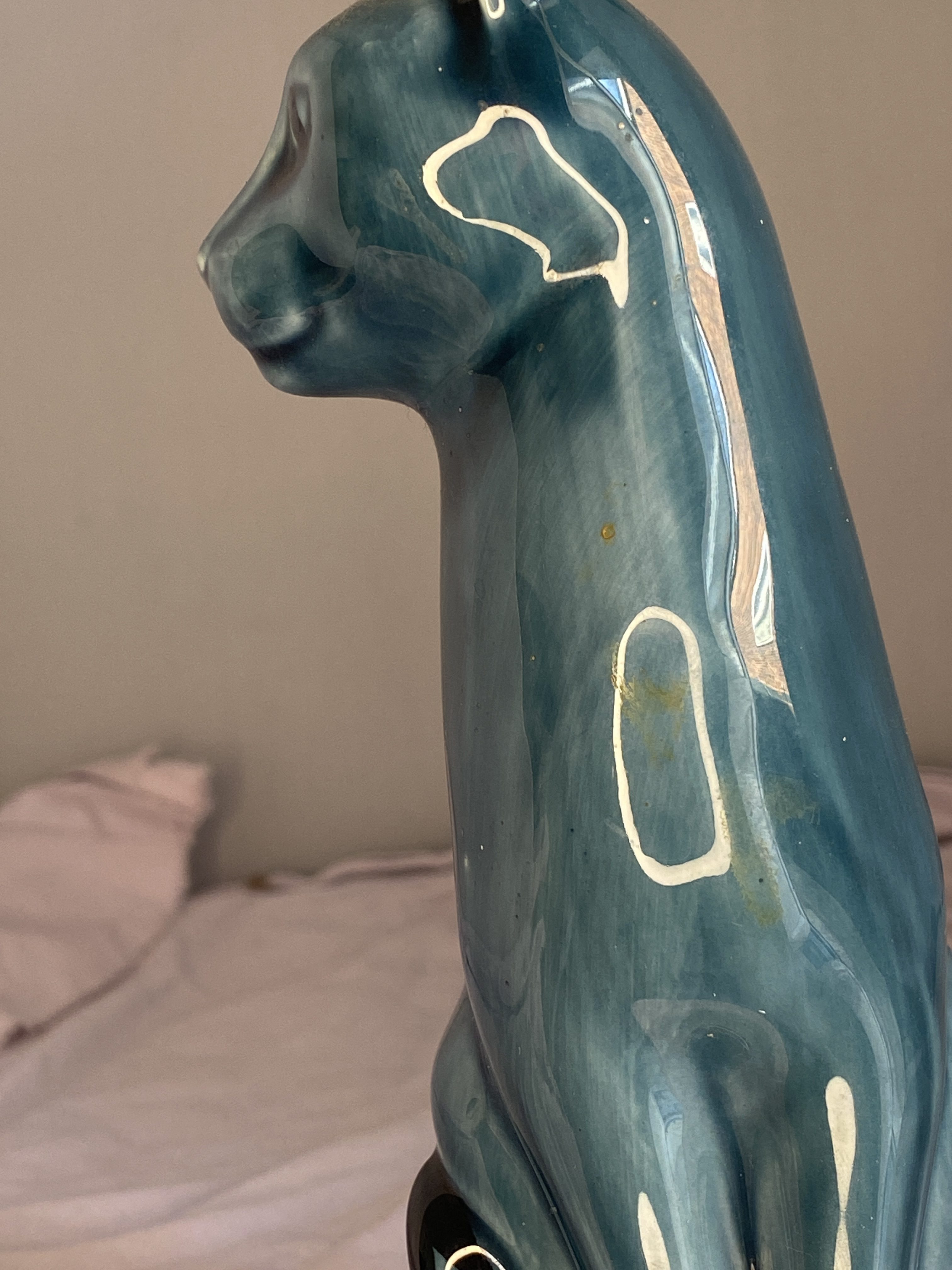 Vintage Poole Pottery Cat Figurine Teal Blue (1259) - Image 4