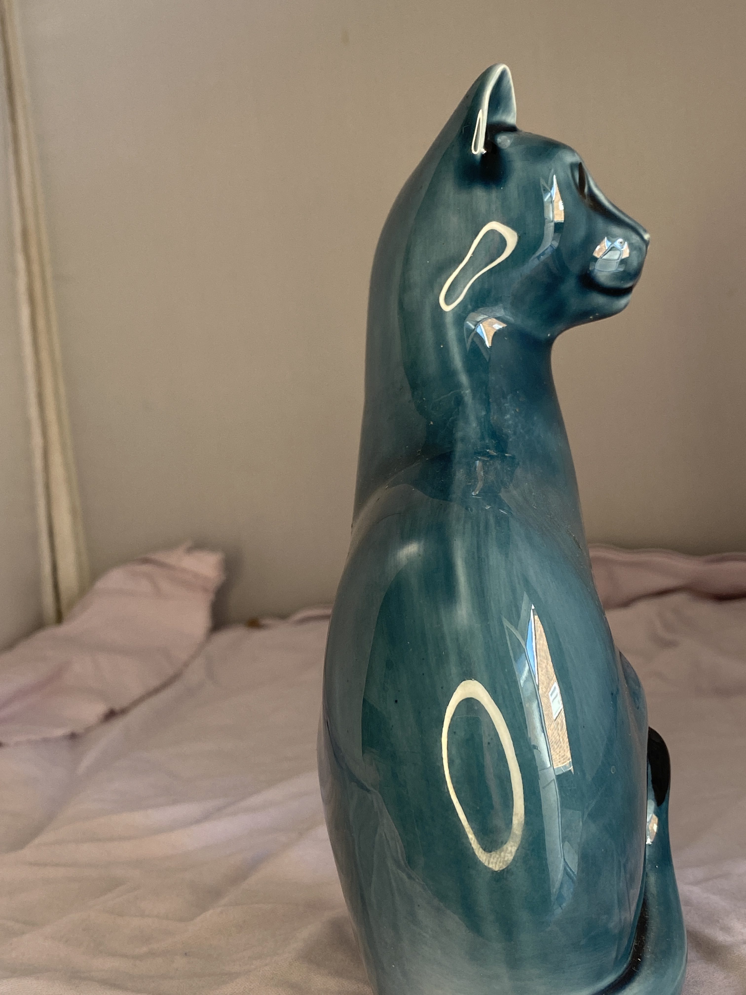 Vintage Poole Pottery Cat Figurine Teal Blue (1259) - Image 3
