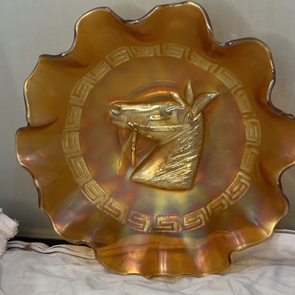 Vintage Antique Dugan Marigold Carnival Glass Bowl Horse Head (1263)