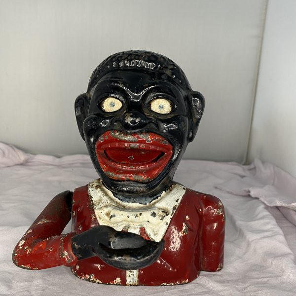 vintage cast iron black man money box (1265)