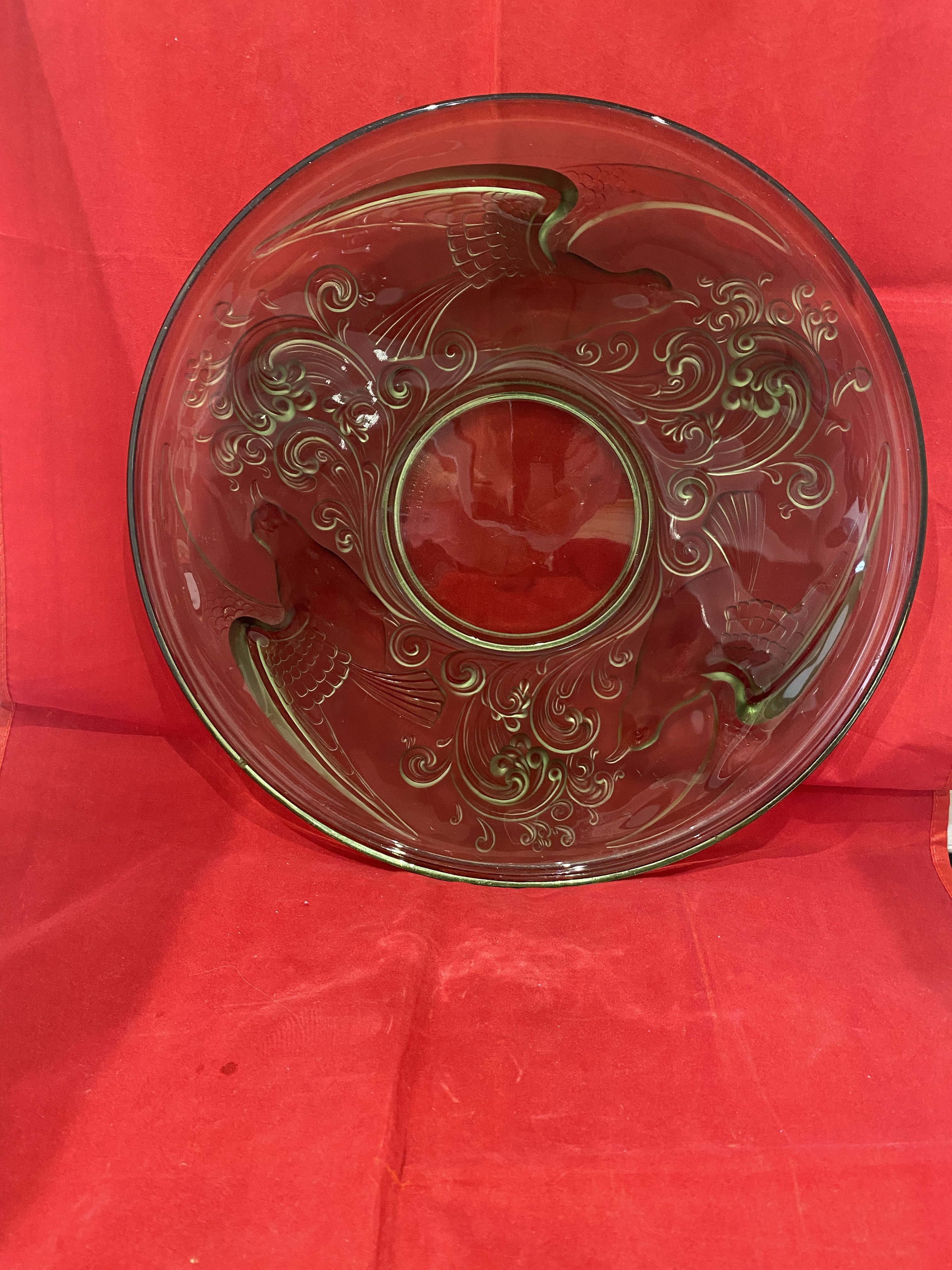 Rare green Val St Lambert "Gloucester" Centerpiece Bowl, (1272) - Image 2