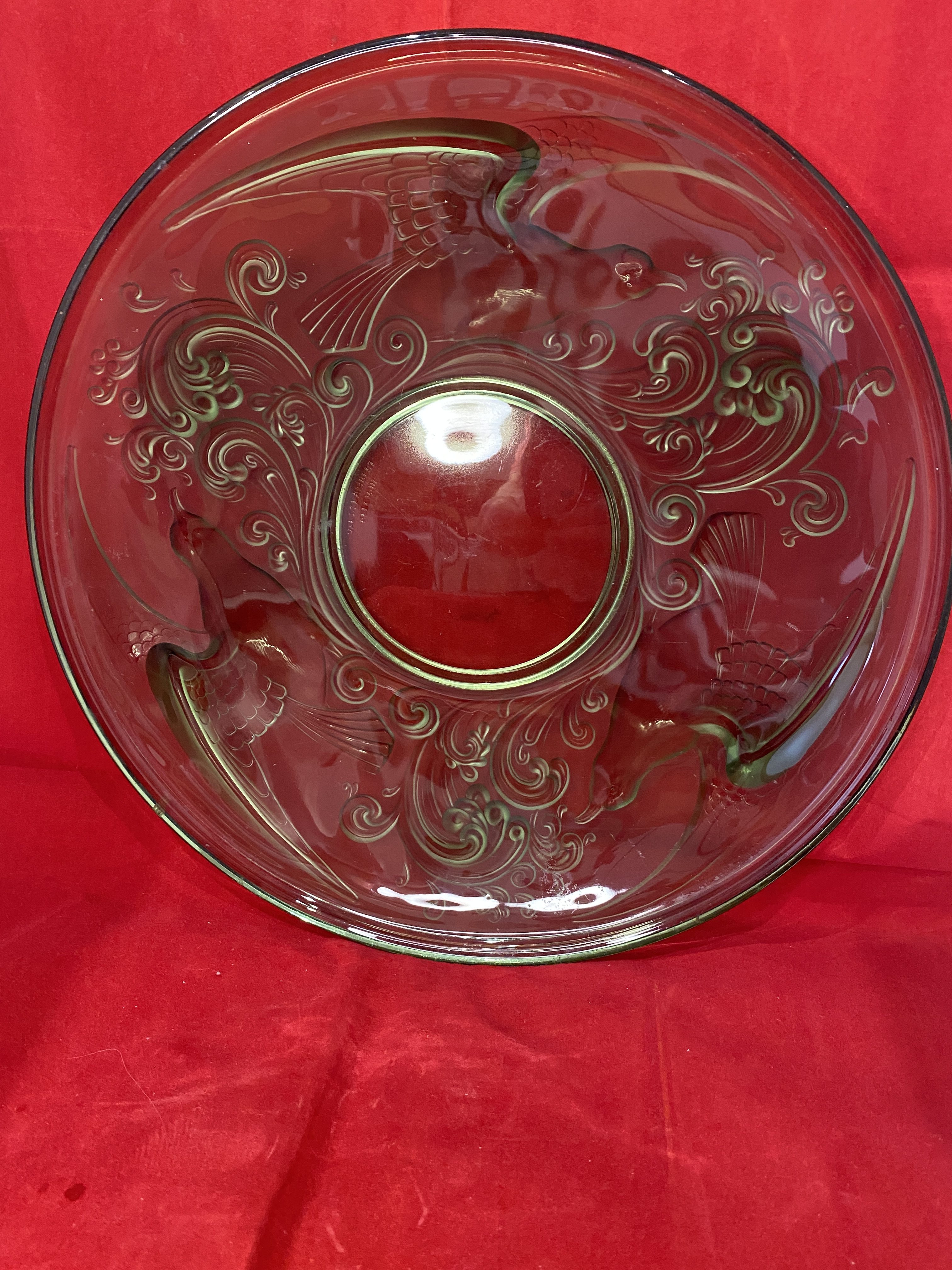 Rare green Val St Lambert "Gloucester" Centerpiece Bowl, (1272)